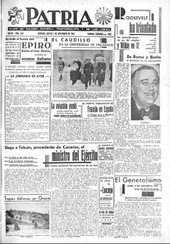 'Patria  : diario de Falange Española Tradicionalista y de las J.O.N.S.' - Año VI Número 1057  - 1940 Noviembre 07