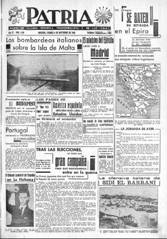 'Patria  : diario de Falange Española Tradicionalista y de las J.O.N.S.' - Año VI Número 1058  - 1940 Noviembre 08