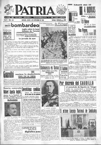 'Patria  : diario de Falange Española Tradicionalista y de las J.O.N.S.' - Año VI Número 1063  - 1940 Noviembre 14