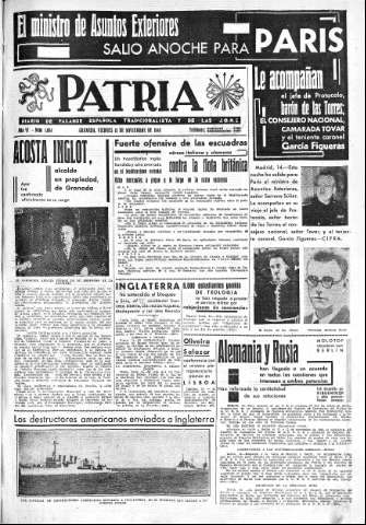 'Patria  : diario de Falange Española Tradicionalista y de las J.O.N.S.' - Año VI Número 1064  - 1940 Noviembre 15