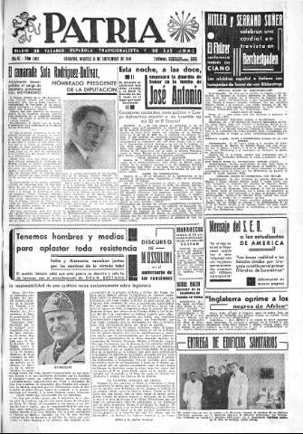 'Patria  : diario de Falange Española Tradicionalista y de las J.O.N.S.' - Año VI Número 1067  - 1940 Noviembre 19