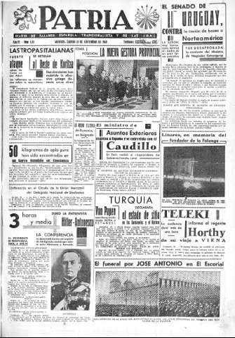 'Patria  : diario de Falange Española Tradicionalista y de las J.O.N.S.' - Año VI Número 1071  - 1940 Noviembre 23