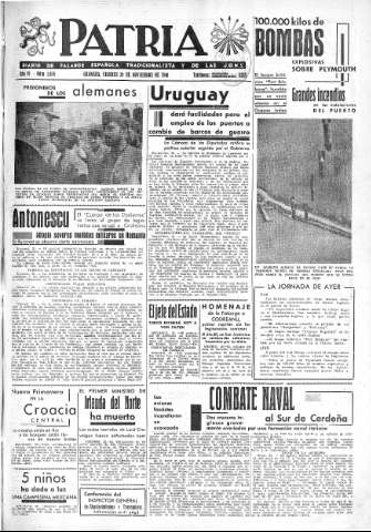 'Patria  : diario de Falange Española Tradicionalista y de las J.O.N.S.' - Año VI Número 1076  - 1940 Noviembre 29
