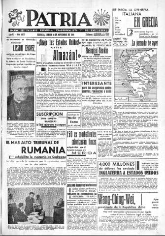 'Patria  : diario de Falange Española Tradicionalista y de las J.O.N.S.' - Año VI Número 1077  - 1940 Noviembre 30