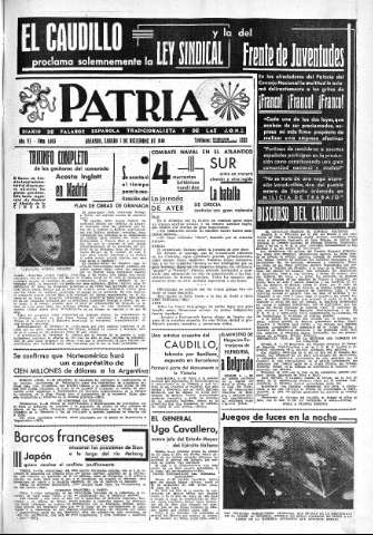 'Patria  : diario de Falange Española Tradicionalista y de las J.O.N.S.' - Año VI Número 1083  - 1940 Diciembre 07
