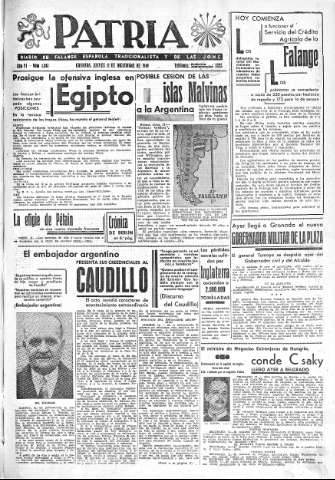 'Patria  : diario de Falange Española Tradicionalista y de las J.O.N.S.' - Año VI Número 1087  - 1940 Diciembre 12