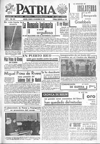 'Patria  : diario de Falange Española Tradicionalista y de las J.O.N.S.' - Año VI Número 1095  - 1940 Diciembre 21
