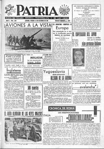 'Patria  : diario de Falange Española Tradicionalista y de las J.O.N.S.' - Año VI Número 1099  - 1940 Diciembre 27