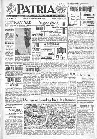 'Patria  : diario de Falange Española Tradicionalista y de las J.O.N.S.' - Año VI Número 1201  - 1940 Diciembre 29