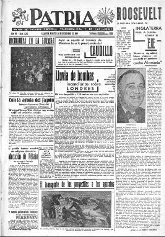 'Patria  : diario de Falange Española Tradicionalista y de las J.O.N.S.' - Año VI Número 1202  - 1940 Diciembre 31