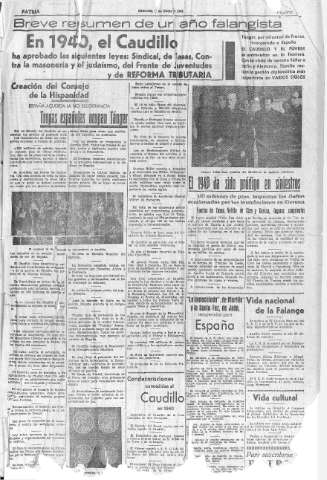 'Patria  : diario de Falange Española Tradicionalista y de las J.O.N.S.' - Año VI Número 1203  - 1941 Enero 01