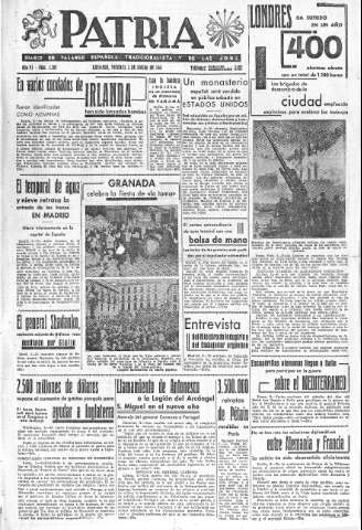 'Patria  : diario de Falange Española Tradicionalista y de las J.O.N.S.' - Año VI Número 1205  - 1941 Enero 03