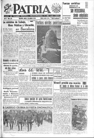 'Patria  : diario de Falange Española Tradicionalista y de las J.O.N.S.' - Año VI Número 1428  - 1941 Octubre 07