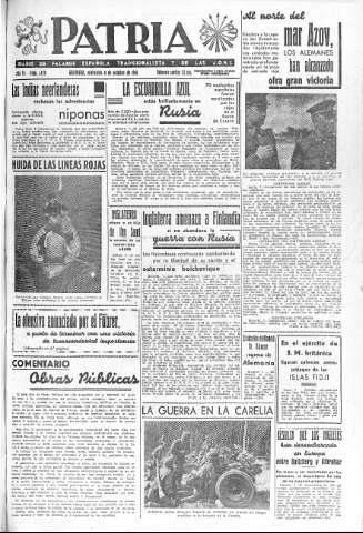 'Patria  : diario de Falange Española Tradicionalista y de las J.O.N.S.' - Año VI Número 1429  - 1941 Octubre 08