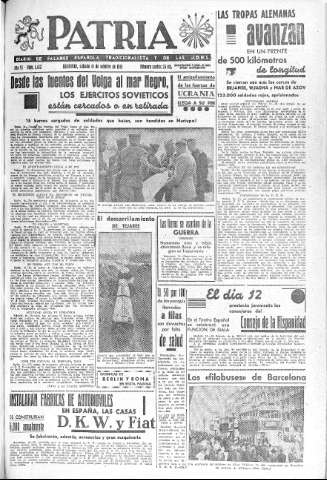 'Patria  : diario de Falange Española Tradicionalista y de las J.O.N.S.' - Año VI Número 1432  - 1941 Octubre 11
