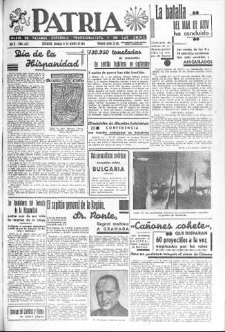 'Patria  : diario de Falange Española Tradicionalista y de las J.O.N.S.' - Año VI Número 1433  - 1941 Octubre 12