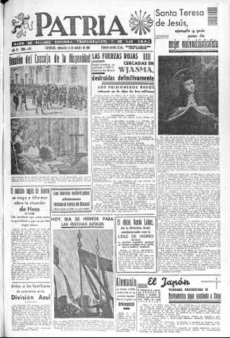 'Patria  : diario de Falange Española Tradicionalista y de las J.O.N.S.' - Año VI Número 1435  - 1941 Octubre 15