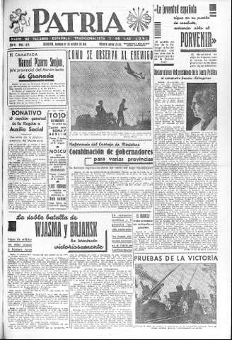 'Patria  : diario de Falange Española Tradicionalista y de las J.O.N.S.' - Año VI Número 1439  - 1941 Octubre 19