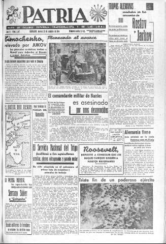'Patria  : diario de Falange Española Tradicionalista y de las J.O.N.S.' - Año VI Número 1442  - 1941 Octubre 23