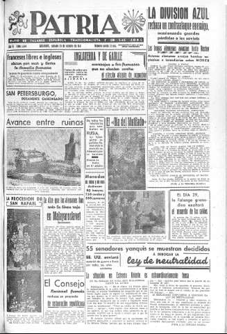 'Patria  : diario de Falange Española Tradicionalista y de las J.O.N.S.' - Año VI Número 1444  - 1941 Octubre 25