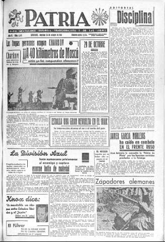 'Patria  : diario de Falange Española Tradicionalista y de las J.O.N.S.' - Año VI Número 1445  - 1941 Octubre 26