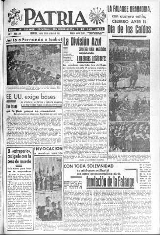 'Patria  : diario de Falange Española Tradicionalista y de las J.O.N.S.' - Año VI Número 1448  - 1941 Octubre 30