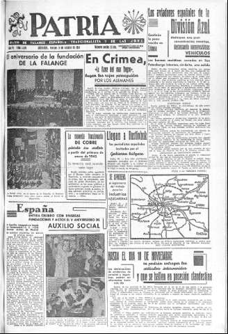 'Patria  : diario de Falange Española Tradicionalista y de las J.O.N.S.' - Año VI Número 1449  - 1941 Octubre 31