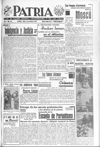 'Patria  : diario de Falange Española Tradicionalista y de las J.O.N.S.' - Año VI Número 1450  - 1941 Noviembre 01