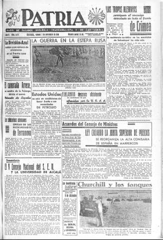 'Patria  : diario de Falange Española Tradicionalista y de las J.O.N.S.' - Año VI Número 1455  - 1941 Noviembre 07