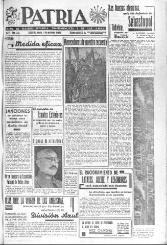 'Patria  : diario de Falange Española Tradicionalista y de las J.O.N.S.' - Año VI Número 1458  - 1941 Noviembre 11