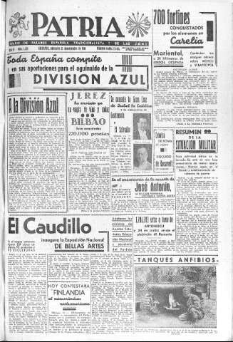 'Patria  : diario de Falange Española Tradicionalista y de las J.O.N.S.' - Año VI Número 1459  - 1941 Noviembre 12