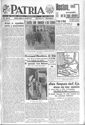 'Patria  : diario de Falange Española Tradicionalista y de las J.O.N.S.' - Año VI Número 1469  - 1941 Noviembre 23