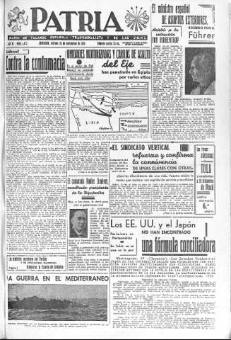 'Patria  : diario de Falange Española Tradicionalista y de las J.O.N.S.' - Año VI Número 1473  - 1941 Noviembre 28