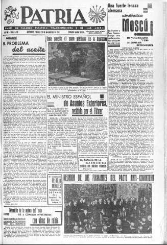 'Patria  : diario de Falange Española Tradicionalista y de las J.O.N.S.' - Año VI Número 1474  - 1941 Noviembre 29