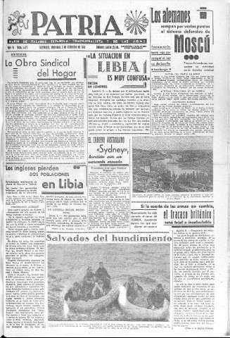 'Patria  : diario de Falange Española Tradicionalista y de las J.O.N.S.' - Año VI Número 1477  - 1941 Diciembre 03