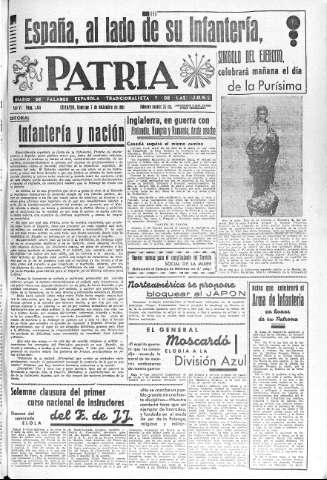 'Patria  : diario de Falange Española Tradicionalista y de las J.O.N.S.' - Año VI Número 1481  - 1941 Diciembre 07