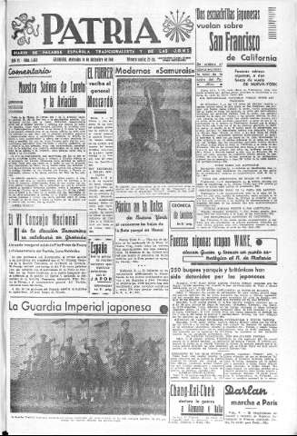 'Patria  : diario de Falange Española Tradicionalista y de las J.O.N.S.' - Año VI Número 1483  - 1941 Diciembre 10