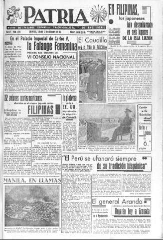 'Patria  : diario de Falange Española Tradicionalista y de las J.O.N.S.' - Año VI Número 1486  - 1941 Diciembre 13