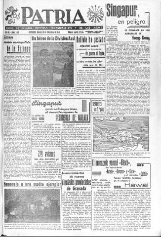 'Patria  : diario de Falange Española Tradicionalista y de las J.O.N.S.' - Año VI Número 1488  - 1941 Diciembre 16