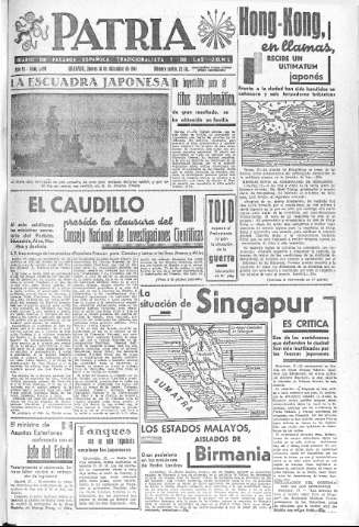 'Patria  : diario de Falange Española Tradicionalista y de las J.O.N.S.' - Año VI Número 1490  - 1941 Diciembre 18