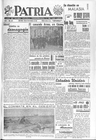 'Patria  : diario de Falange Española Tradicionalista y de las J.O.N.S.' - Año VI Número 1491  - 1941 Diciembre 19
