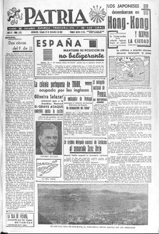 'Patria  : diario de Falange Española Tradicionalista y de las J.O.N.S.' - Año VI Número 1492  - 1941 Diciembre 20