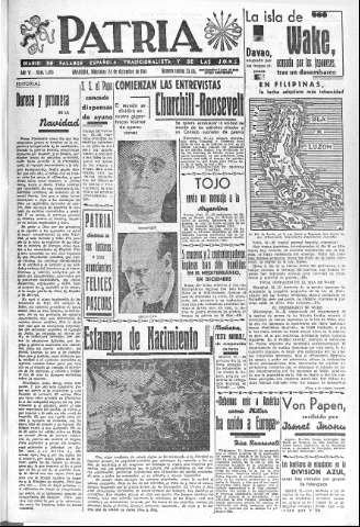'Patria  : diario de Falange Española Tradicionalista y de las J.O.N.S.' - Año VI Número 1495  - 1941 Diciembre 24