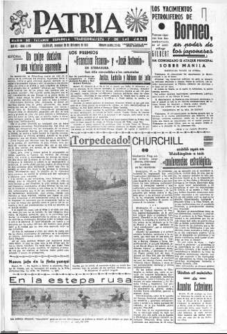 'Patria  : diario de Falange Española Tradicionalista y de las J.O.N.S.' - Año VI Número 1498  - 1941 Diciembre 28