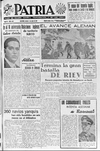 'Patria  : diario de Falange Española Tradicionalista y de las J.O.N.S.' - Año VII Número 1662  - 1942 Julio 14