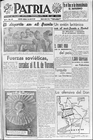 'Patria  : diario de Falange Española Tradicionalista y de las J.O.N.S.' - Año VII Número 1663  - 1942 Julio 15