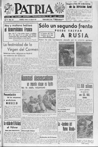'Patria  : diario de Falange Española Tradicionalista y de las J.O.N.S.' - Año VII Número 1665  - 1942 Julio 17