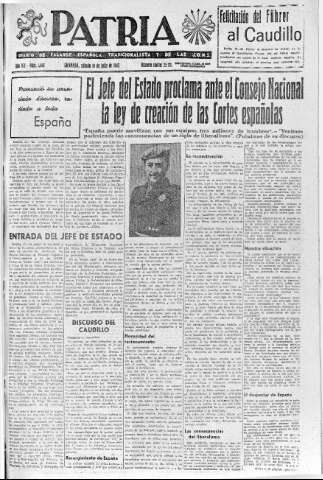 'Patria  : diario de Falange Española Tradicionalista y de las J.O.N.S.' - Año VII Número 1666  - 1942 Julio 18