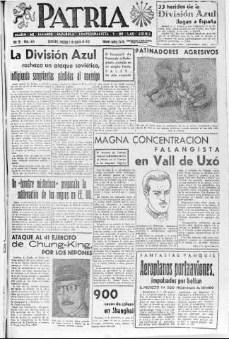 'Patria  : diario de Falange Española Tradicionalista y de las J.O.N.S.' - Año VII Número 1679  - 1942 Agosto 02