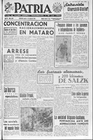 'Patria  : diario de Falange Española Tradicionalista y de las J.O.N.S.' - Año VII Número 1680  - 1942 Agosto 04